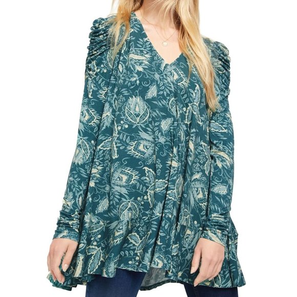 Free People Indigo Combo "Hello Lover" Tunic Dress Top - S - Picture 5 of 9